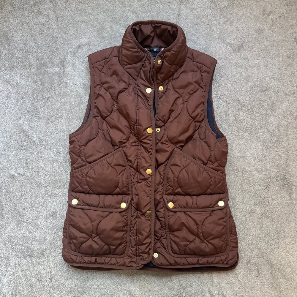 J. Crew Signature Puffer Vest Brown Lined Pockets Size S